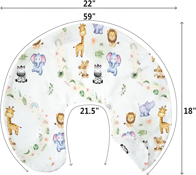 Safari Animals Tropical Leaves Flowers Baby Nursing Pillow Covers for Boy Girl Zoo Jungle Rainbow Nursery Pillowcase for Breastfeeding Pillows Lion Giraffe Elephant Hippo Soft Stretchy Slipcovers