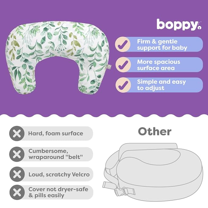 Boppy Nursing Pillow - Firm, Ergonomic U-Shaped Bottle and Breastfeeding Pillow with High Lift for Comfort and Support, Spacious Surface - Green Sage Leaf