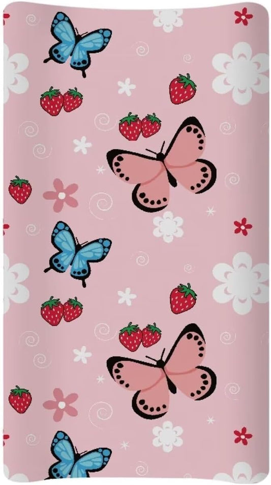 Butterfly Floral Changing Pad Cover Waterproof Soft Universal Tray Table Mat Durable Breathable Nursery Pad Change Cover Stretchy Changing Table Cover Infant