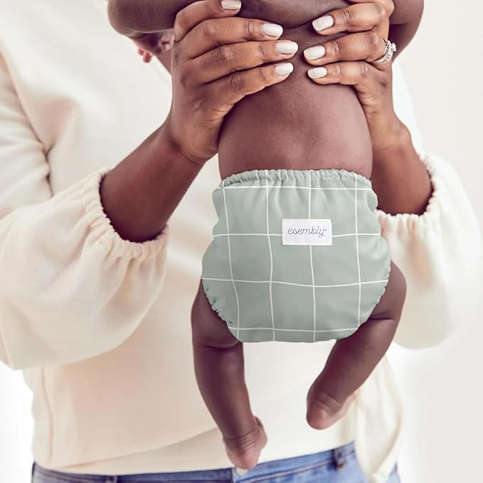Esembly Cloth Diaper Cover - Reusable Swim Diaper, Waterproof, Breathable - Adjustable Outer Layer Over Absorbent Inner for Blowout Protection - Lattice, Size 1 (7-17lbs)