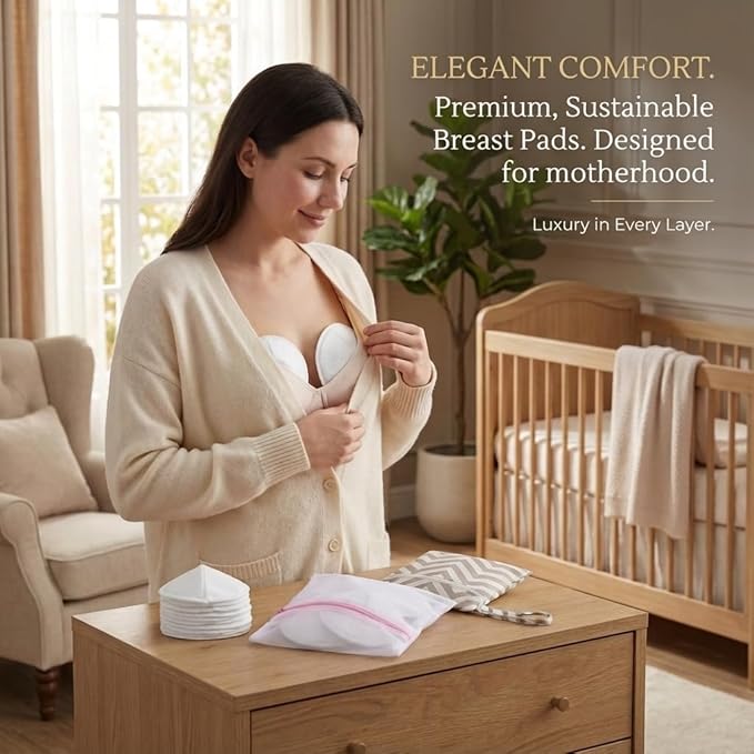 Reusable Nursing Pads with Washing Bags - 10-Pack Viscose from Bamboo Breastfeeding Pads, Washable Organic Maternity Nipple Pads (L 4.72") (3 Layer Anti-Slip, Anti-Slip Particles)