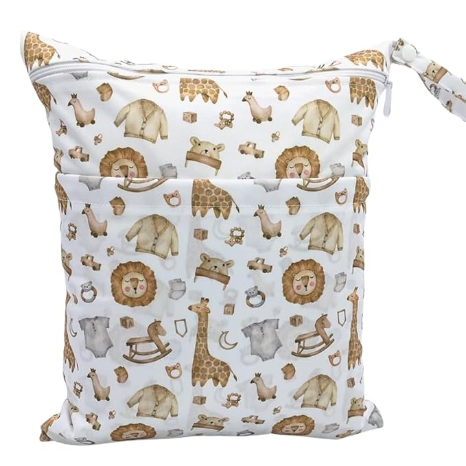 2 Wet Bags With Two Zippered Pockets Reusable Diaper Nappy Waterproof (Farm and Polar Bear)