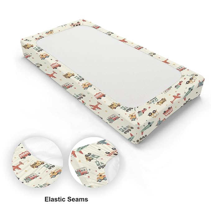 Cartoon Car Planes Trucks Train Pattern Baby Changing Pad Cover, Unisex Transportation Construction Car Nursery Diaper Changing Table Pad Mat Sheet for Boys Girls-16x32
