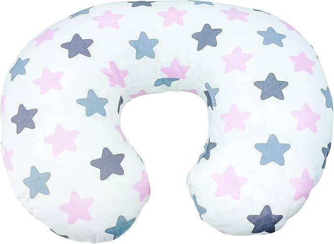 LAT Nursing Pillow for Breastfeeding,100% Cotton Removable Cover,Ergonomic Breast Feeding Pillows for Mom and Baby,Machine Washable(Pink Stars)