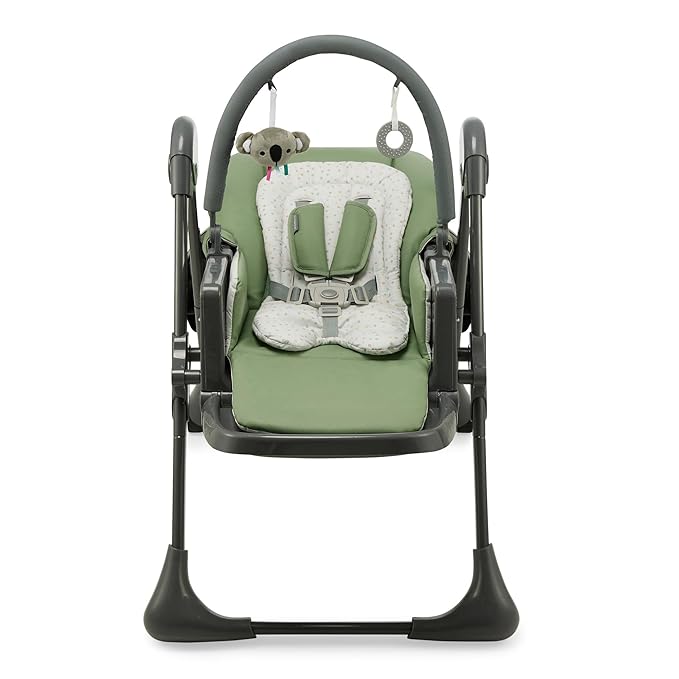 Kinderkraft Tummie, 2-in-1 high Chair, Baby Chair, Ergonomic, Comfortable, Reclining, Foldable, with Ajustable Height, Footrest, Detachable Tray, for Toddler, with Toys, Green
