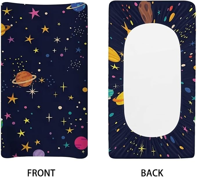 Planets Stars Changing Pad Covers, Breathable Baby Diaper Change Table Covers, Ultra Soft Contoured Pad Covers for Newborn Baby Boy Girls