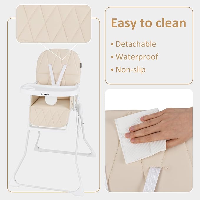 INFANS Baby High Chair, Quick Folding Portable Highchair for Babies and Toddlers with Adjustable Footrest Removable Dishwasher Tray PU Seat, Compact Highchairs for Baby Age 6-36 Months
