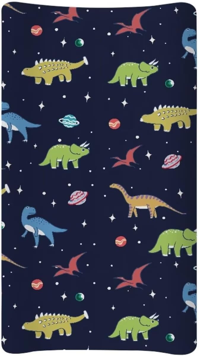 Dinosaur Space Changing Pad Cover Waterproof Nursery Pad Change Cover Stretchy Diaper Changing Mat Cover Fit 32"x16" Contoured Pad