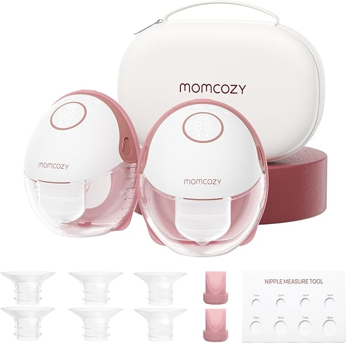 Momcozy Breast Pump Hands Free Mobile Style | M6, Wearable Breastfeeding Electric Breast Pump Ideal Rhythm More Milk, DoubleFit Flange More Fit & Discreet with 3 Modes 9 Levels, 24mm - 2 Pack Cozy Red
