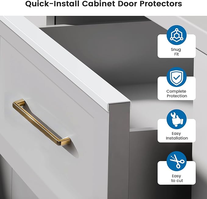 6 Pack 18" Length Cabinet Door Protector Edge Guard, 3/4" Thick Slip-On Cabinet Edge Protector, Plastic Edge Protectors for Kitchen Cabinet Trash Drawer, White