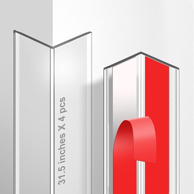 Magicheap 4 Pack Wall Corner Protector 31.5'', Self Adhesive Corner Protectors for Walls, Easy to Install Edge Guard Strip for Furniture Cabinet Shelf Drywall Baseboard Desk, 31.5in x 1.18in, Clear