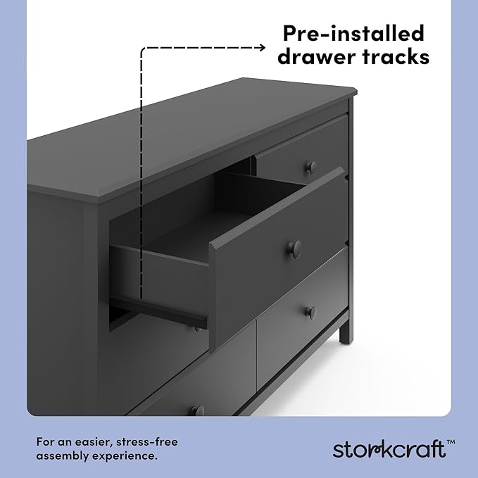 Storkcraft Alpine 6-Drawer Dresser (Gray) – GREENGUARD Gold Certified, Gray Dresser for Bedroom, Kids & Nursery Storage Drawers, Safety Interlocking Drawers, Pre-Installed Tracks, Kids Bedroom