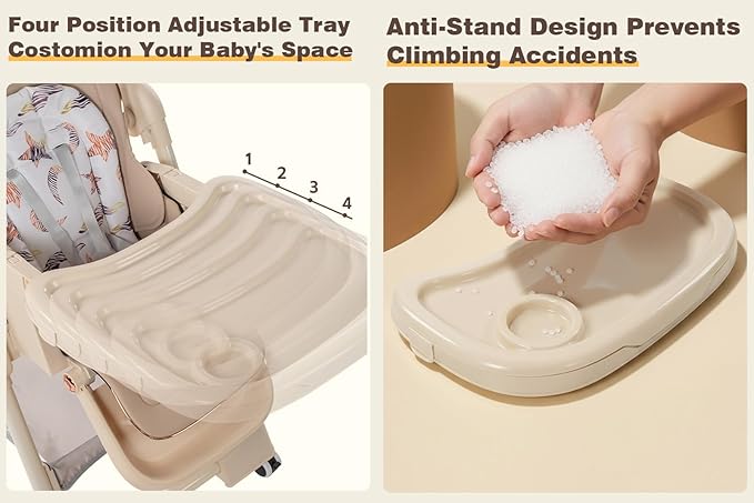 Nine point nine PU Leather Highchair, High Chairs for Babies and Toddlers, Adjustable Baby High Chair, Easy to Fold Baby Chair (X8122 Khaki)