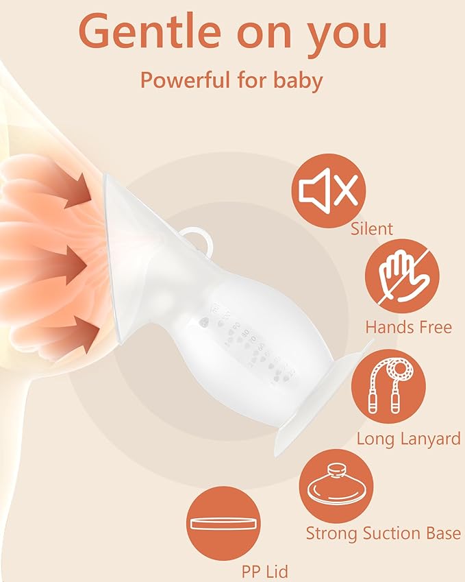 HORIGEN Manual Breast Pump for Breastmilk, 4 Ounce BPA-Free & Food Grade, Portable Leak-Proof Lid & Suction Base Silicone Wearable Hand Pump Collectors for Expressing Milk, Home, Work, Travel