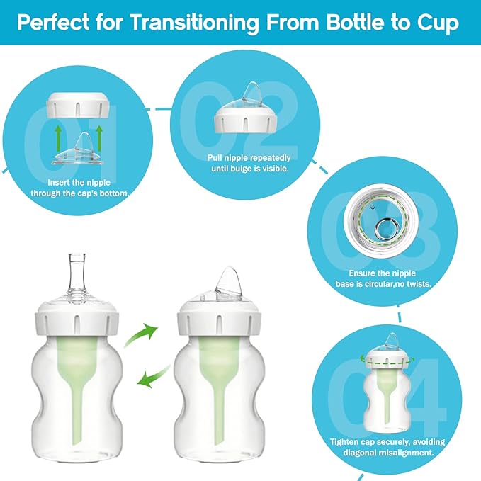 Sippy Spout Nipples for Dr. Brown's Wide-Neck Bottles & Sippy Spout Bottles,Leak-Proof Replacement Silicone Bottle Spouts Nipple BPA-Free, 6m+, 4 Count