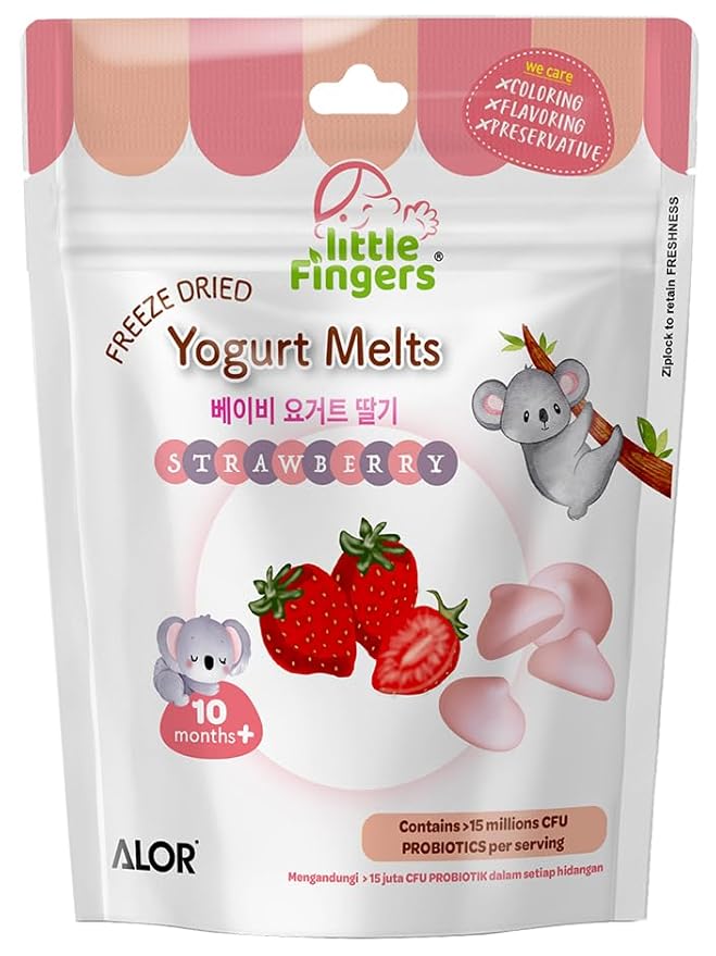 ALOR Little Fingers Baby Yogurt Melts Strawberry – Freeze-Dried Snack for Babies 10+ Months – Real Fruit & Yogurt – No Preservatives – Probiotics, (15 Grams x 8 Packs - Strawberry).