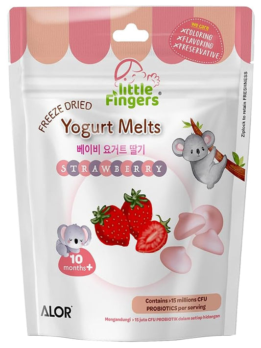ALOR Little Fingers Baby Yogurt Melts Strawberry – Freeze-Dried Snack for Babies 10+ Months – Real Fruit & Yogurt – No Preservatives – Probiotics, (15 Grams x 8 Packs - Strawberry).