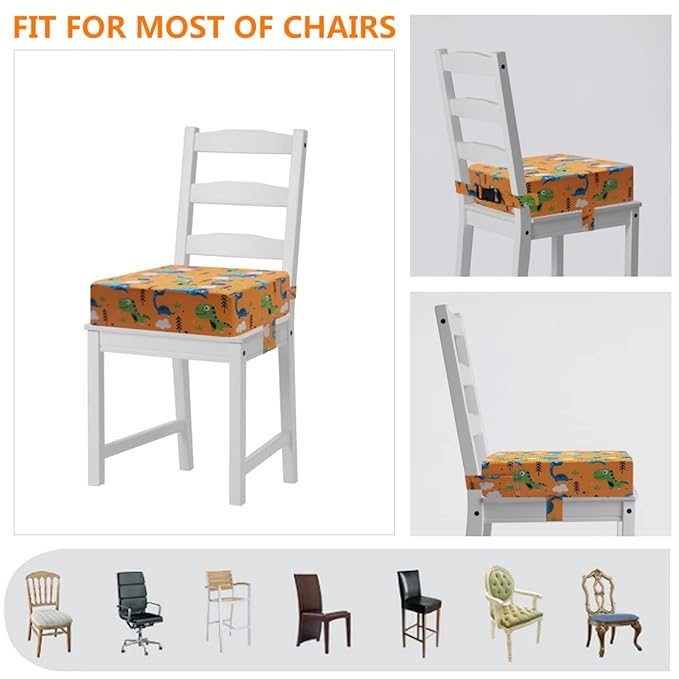 Toddler Booster Seat for Dining Table,4 Inches Washable Double Safer Straps Non-Slip Bottom Booster Seat Dining for Kids, Portable Travel High Density Sponge Detachable Increasing Cushion for Child.