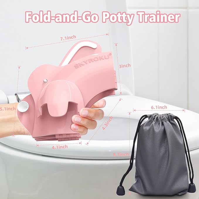 Foldable Travel Potty Seat for Toddler, Portable Toilet Training Seat for Kids on The Go, Fits Round & Oval Toilets with Non-Slip Base & Travel Bag for Car Airplane Essentials, Pink