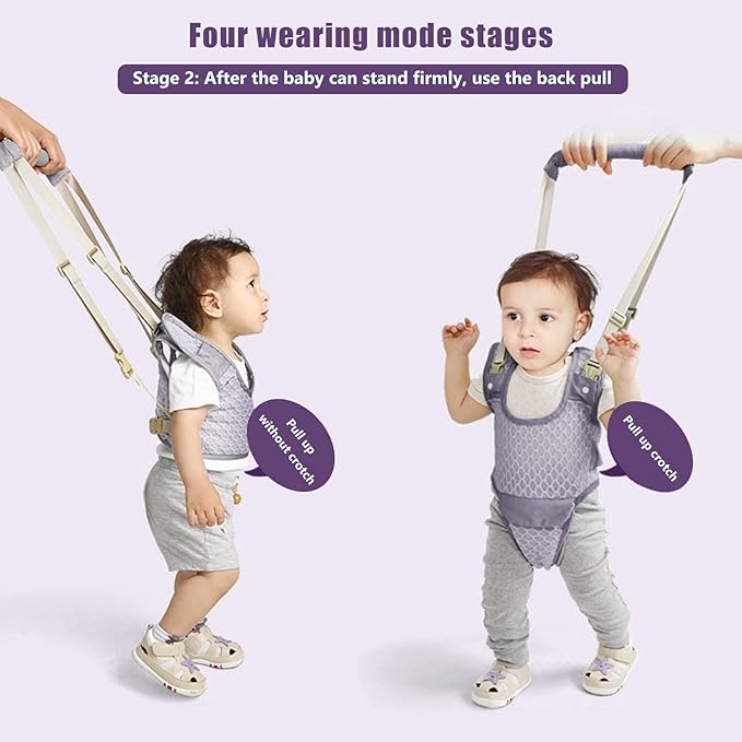 Baby Walking Harnesses, Adjustable Handheld Kids Walk Helper Infant Walking Harness Assistant Belt Walk Support Assist Trainer Tool with Detachable Crotch Pad for Infant 8 to 24 Month(Grey)