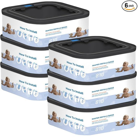 6 Packs Jumbo Square Refills Disposal Bags Refill Compatible with Diaper Genie Compact and Select Pails (Not Fit Classic Version Pails), Hold Up to 810 Newborn-Sized Diapers Per Refill