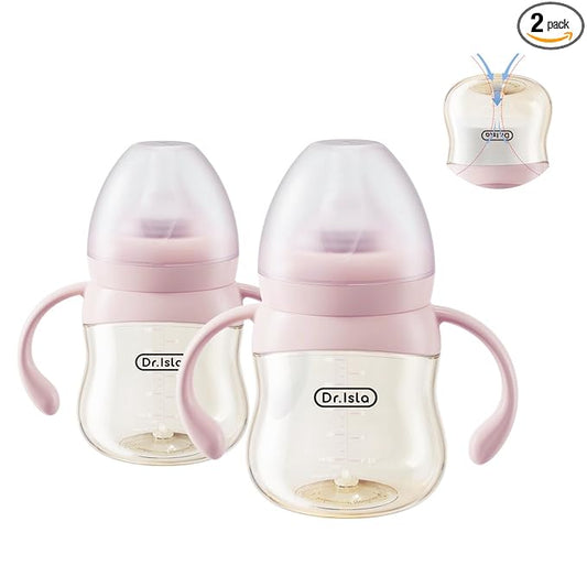 Dr.isla PPSU Baby Bottle for Breastfeeding Babies – Newborn Anti-Colic Bottle Set with Slow Flow Nipple, Dual Vent, 0-3 Months, BPA Free 5.4oz,2-Pack, Pink
