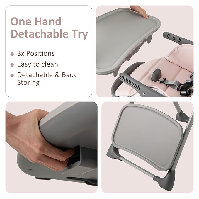 INFANS Baby High Chair, Convertible Quick Folding Portable Highchair for Babies and Toddlers with Adjustable Height Backrest Footrest 2 Wheels Removable Tray, Easy to Clean PU Seat