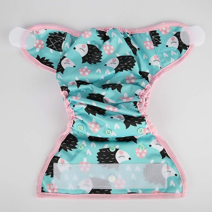 Baby Cloth Diaper Cover Nappy Hook and Loop Double Gusset for Girls (Hedgehogs) One Size