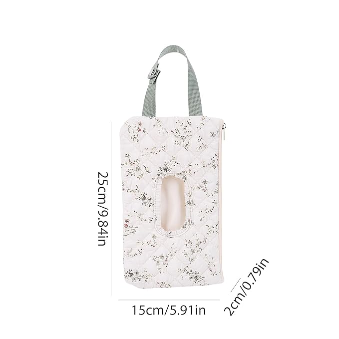 Quilted Baby Wipe Holder, Canvas Floral Quilted Pouch with Hanging Strap, Portable Diaper Wipe Holder for Travel Stroller-Green Leaves