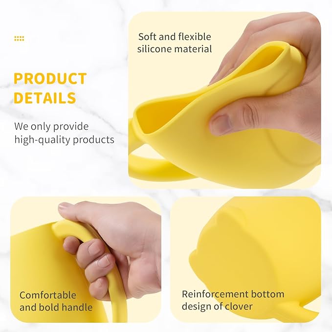 Baby Bath Rinse Cup - Children's Shampoo and Body Wash Rinse Cup with Easy Grip Handle for Rinsing Baby Shampoo and Soap - Food Grade Silicone - Penguin (Yellow)