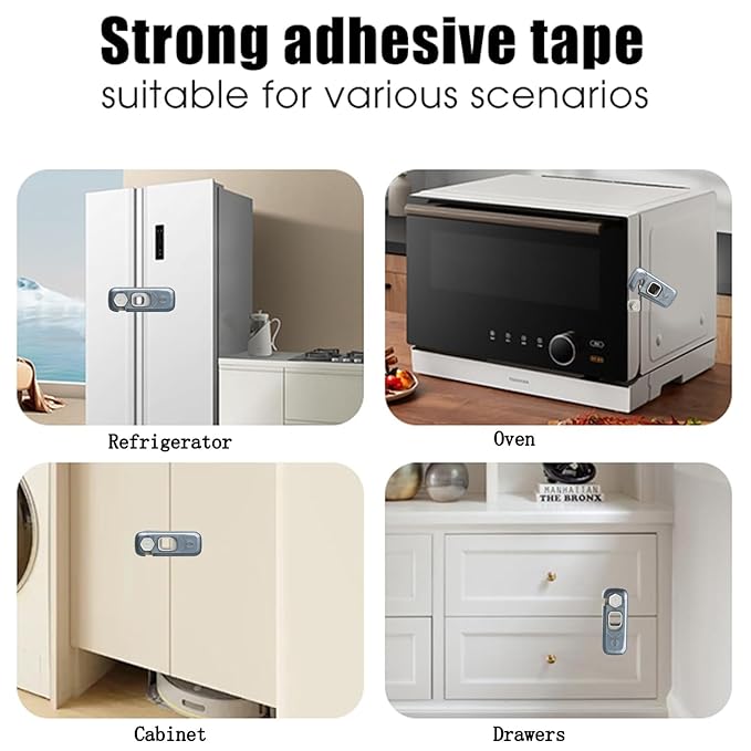Fridge Locks with Self Adhesive, Refrigerator Latch for Kids, Toddlers and Children, Child & Baby Proofing Freezer Door Lock for, Cabinets and Drawers, Oven, Windows (Blue-2pack)