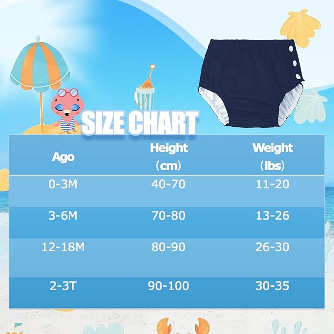 Baby Newborn Reusable Swim Diapers Infant Unisex Washable Swim Diaper Toddler Swimming Diapers Navy, 0-3 Months