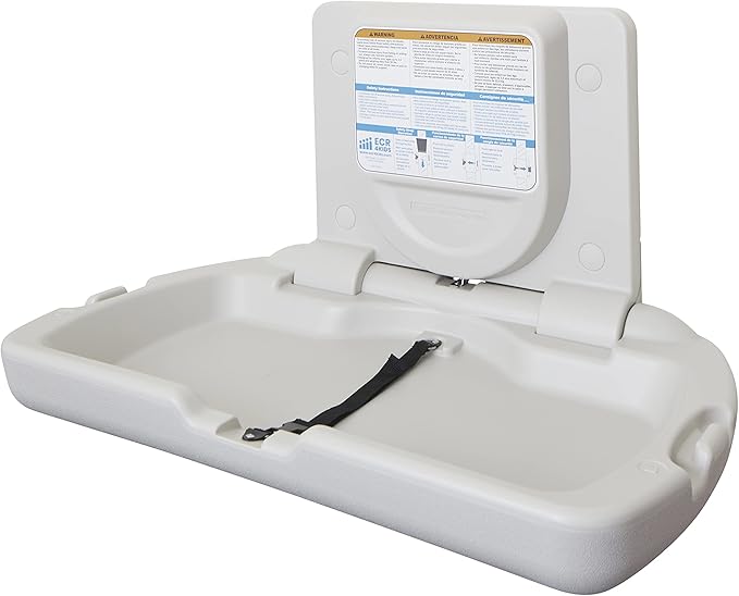 ECR4Kids Horizontal Wall-Mounted Changing Station with Slim Back, Baby Changer, White Granite