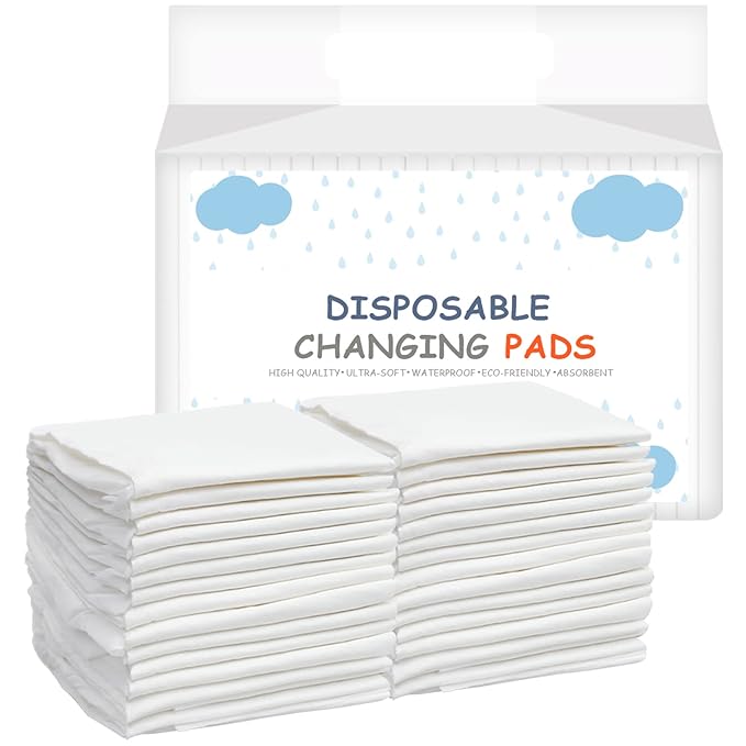 Baby Disposable Changing Pad, 25 Pack Soft Non-Woven Fabric Breathable Waterproof Underpads, Portable Leak-Proof Mattress Protector, Incontinence Bed Pads (Big White