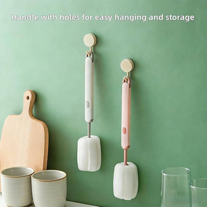 Bottle Brush Long Handle Cup Cleaner Brush Sponge Bottle Scrubber Detachable Handle Portable Sponge Cleaning Brush for Cups Wine Glasses Water Bottles Baby Bottles and Vacuum Flasks (Grey)