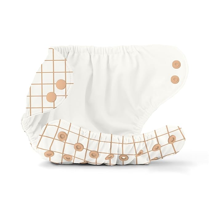 Esembly Cloth Diaper Cover - Reusable Swim Diaper, Waterproof, Breathable - Adjustable Outer Layer Over Absorbent Inner for Blowout Protection - Windowpane, Size 1 (7-17lbs)
