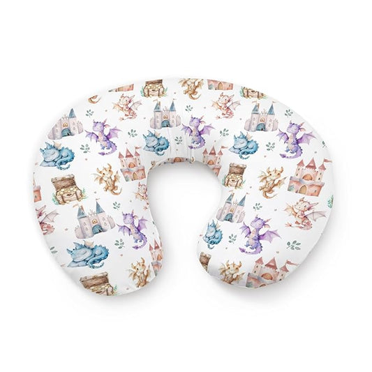 Cartoon Cute Dragon Castle Stars Leaves Pattern Nursing Pillow Cover, Unisex Removable Breastfeeding Pillowcase Slipcover for Baby Girls Boys Newborns Toddlers, Cover Only