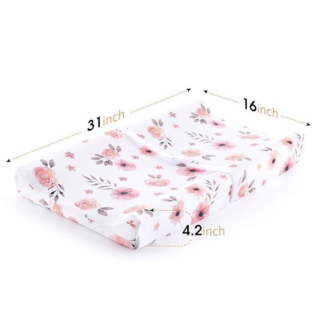 Tyke Bliss Pink Changing Pad Cover for Girls – Stretchy Floral Changing Pad Covers Made with 100% Combed Cotton Jersey Knit, Super Soft, Diaper Changing Pad Cover for Baby Change Table Pads