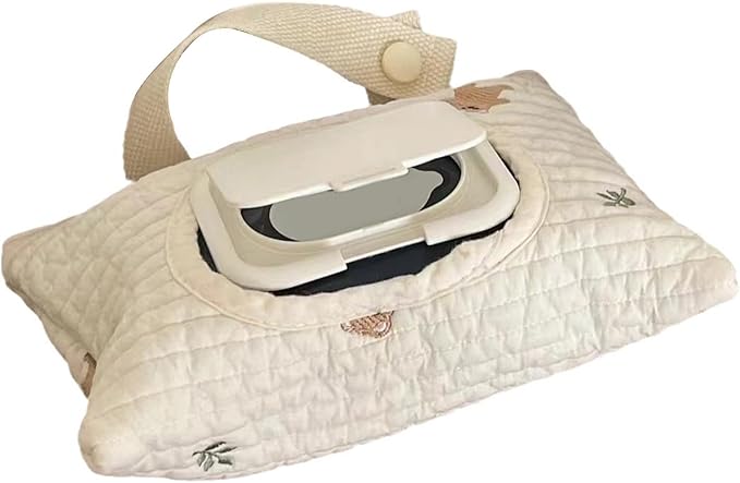 Portable Baby Wipe Bag Strollers Tissue Bag with Lanyard, Reusable Cotton Tissue Holder Case for Stroller and Car