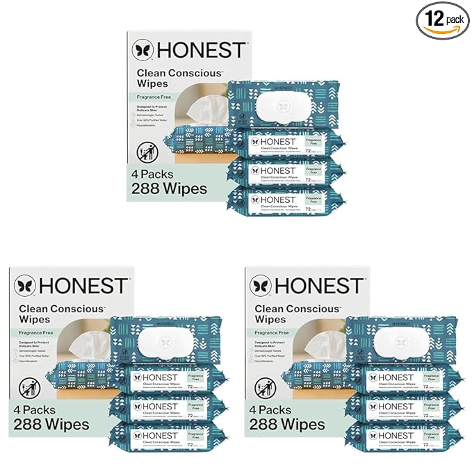 The Honest Company Hypoallergenic Multi-Use Baby Wipes for Sensitive Baby Skin, Balance Blues, 288 Count (Pack of 3)