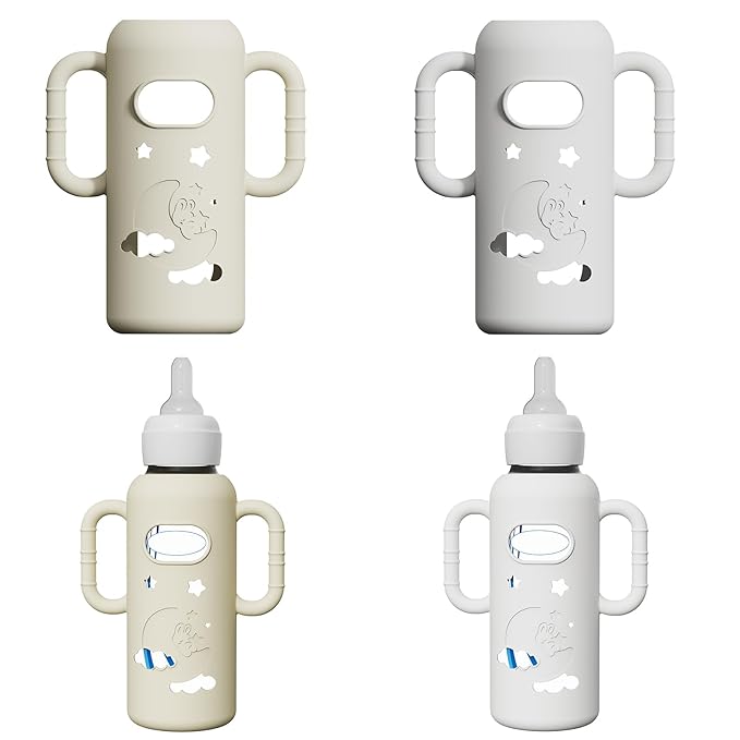 2 Pack Silicone Sleeves for Dr Brown's Glass Bottles, Drop Protection Bottle Sleeves with Handles, Anti Breakage Baby Bottle Protector Compatible with Dr. Brown's Newborn Glass Bottles,8 oz