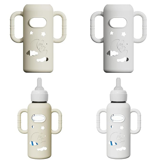 2 Pack Silicone Sleeves for Dr Brown's Glass Bottles, Drop Protection Bottle Sleeves with Handles, Anti Breakage Baby Bottle Protector Compatible with Dr. Brown's Newborn Glass Bottles,8 oz