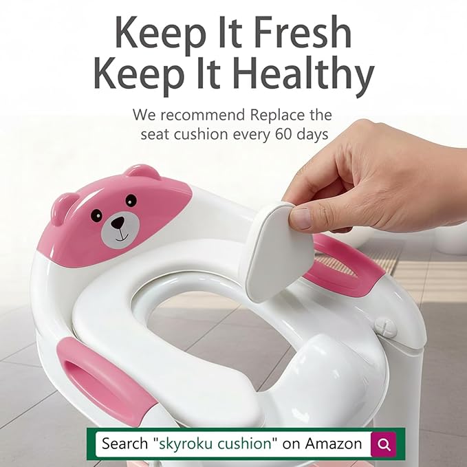 Potty Training Seat with Step Stool Ladder, Toddler Toilet Seat for Boys Girls, Adjustable 6 Heights Fits Round & Elongated Toilets, Anti-Slip Pads & Leak-Proof Guard