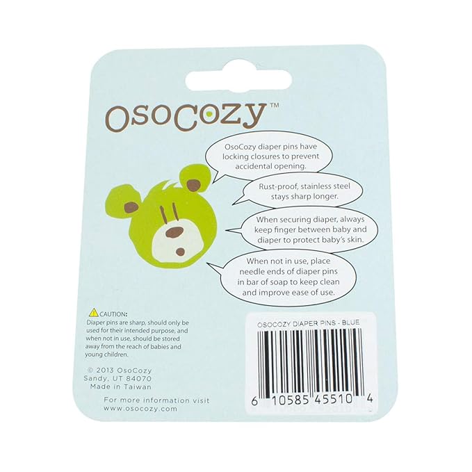 OsoCozy Diaper Pins - (Blue) - Sturdy, Stainless Steel Diaper Pins with Safe Locking Closures - Use for Special Events, Crafts or Colorful Laundry Pins