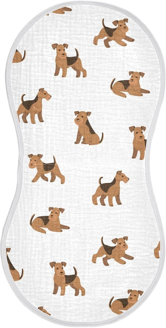 vvfelixl Muslin Burp Cloths Cartoon Happy Airedale Terrier Dog Baby Washcloths for Baby Girl Boys 2 Pack