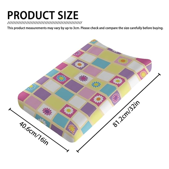 Daisy Checkered Changing Pad Cover for Baby Girls Boys Comfort Diaper Change Table Pad Covers Soft Changing Pad Sheets