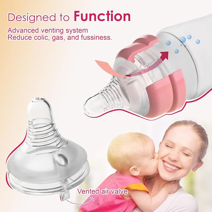 Nenesupply 4pc NaturalFit Baby Bottle Nipple Level 5 Flow 5 Size XL Nipple for 9 Month+. Babies. Wide Neck with Anti Colic Vented Valve Work with Nenesupply Bottles and Lansinoh Spectra Bottles