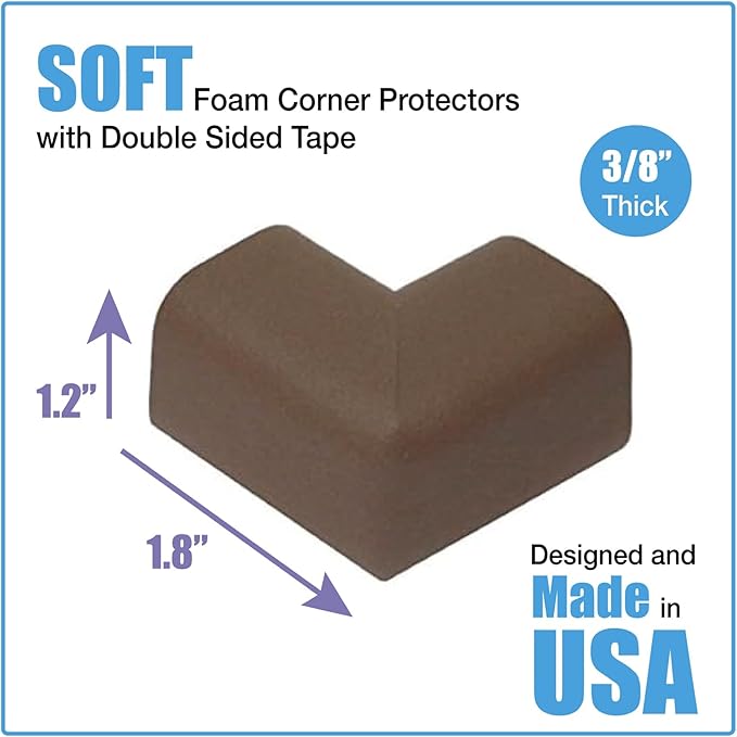 KidKusion Child Safety Corner Cushion | Brown | 12 Pack | Made in USA, Child Safety, Child Proofing Corner Guard, Home Furniture Safety Bumper, Baby Proof Table Protector