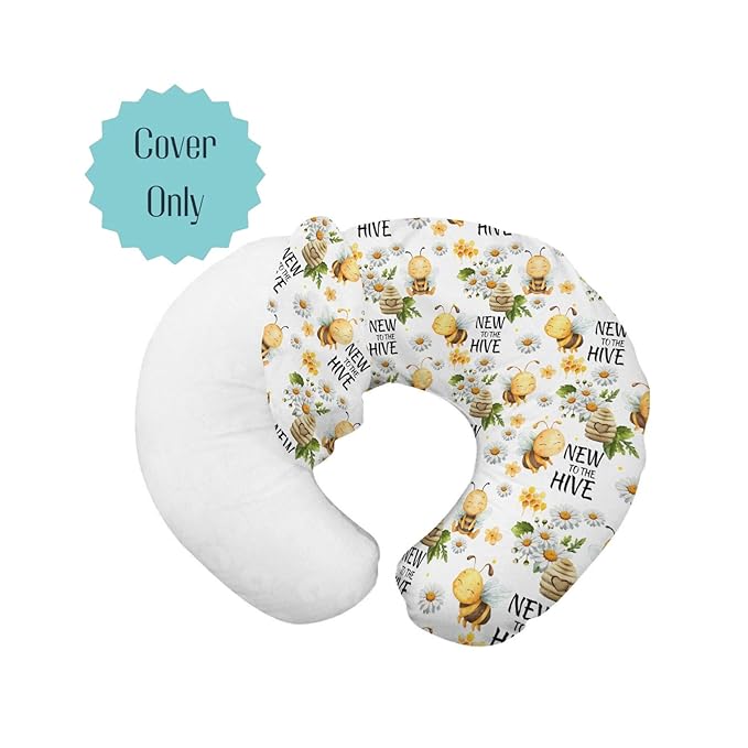 Baby Girls Nursing Pillow Cover Honey Bumble Bee Floral, New to Hive Daisy Flower Breastfeeding Pillowcase, Bottle Feeding Pillow Slipcover Shower Gift Cover Only