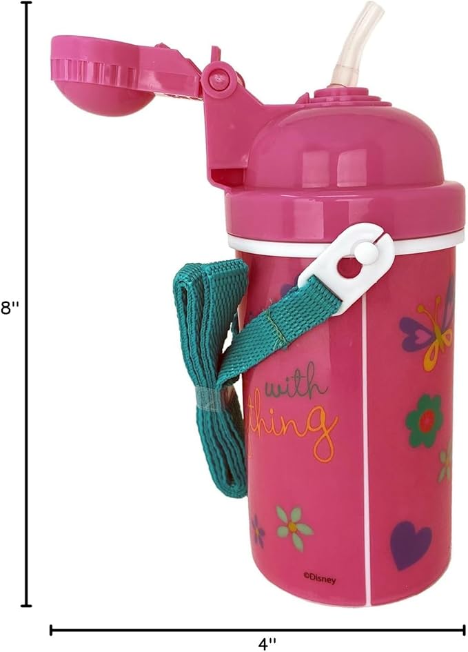 GRANSHOP Disney Classic Minnie Carrying Strap One Touch Water Bottles with Reusable Built in Straw - Safe Approved BPA Free, Easy to Clean (Minnie Canteen 16.9oz)